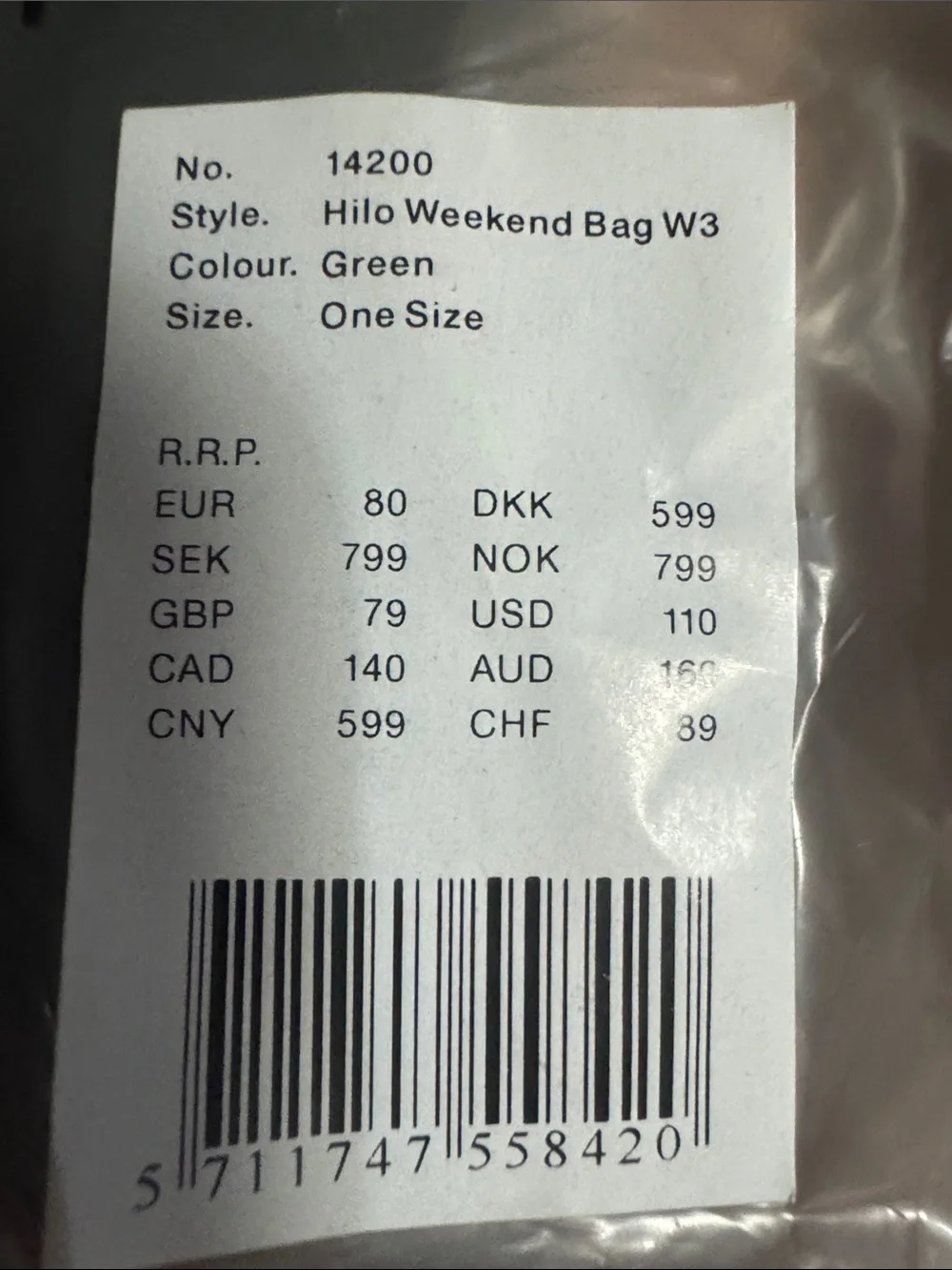 NWT Unisex Hilo Weekend W3 Green Bag Duffel w/Black Straps LARGE